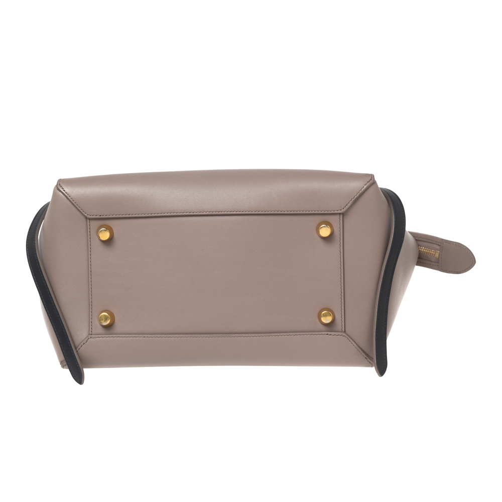 CELINE Beige/Navy Blue Leather Mini Belt Top Handle Bag - Picture 6 of 9